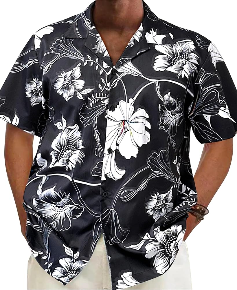 Southpole Men's Hawaiian Button Down Shirts, Short Sleeve, Floral Printed