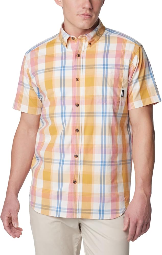 Columbia Men's Rapid Rivers II Short Sleeve Shirt, Pink Agave Multi Plaid, X-Large