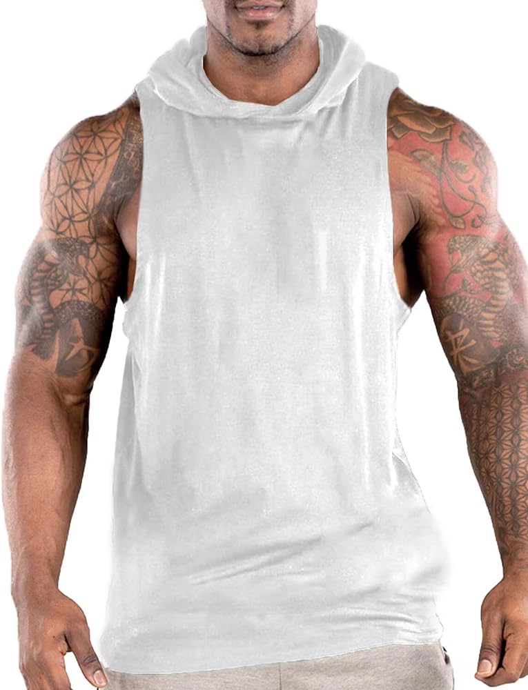 Men's Workout Hooded Tank Tops Sports Training Sleeveless Gym Hoodies Fitness Bodybuilding Cut Off Muscle Shirts