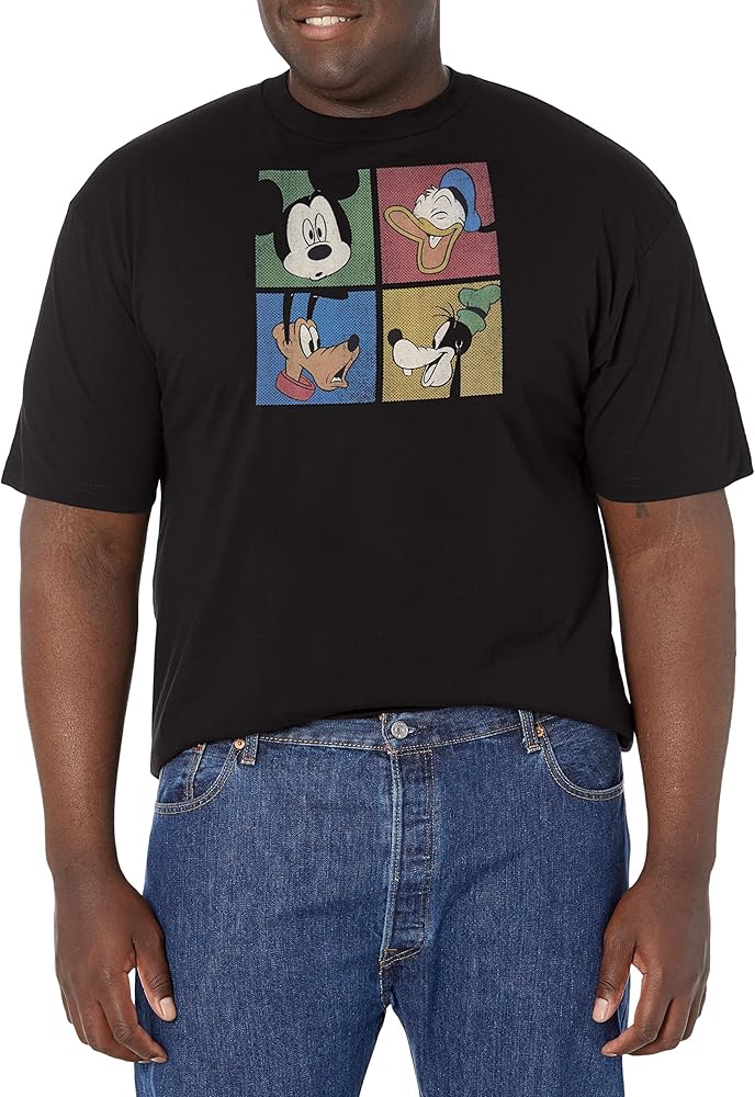 Disney Big Classic Mickey Block Party Men's Tops Short Sleeve Tee Shirt, Black, 3X-Large