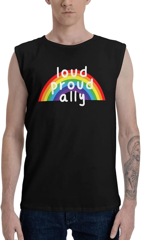 LGBT Rainbow Proud Ally Tank Tops Mens Muscle Tee Sleeveless Muscle T-Shirt