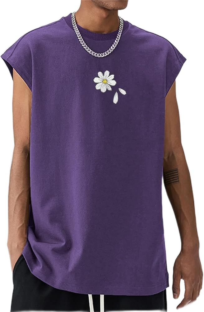 Men's T-Shirts Men Floral Print Tank Top T-Shirts for Men