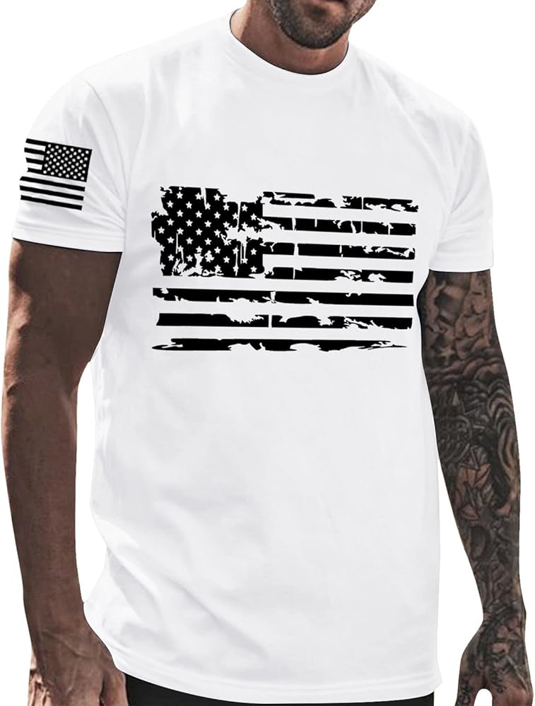 Shirts for Men 2024 Summer T-Shirts Independence Day Tees 4th of July Short Sleeve American Flag Graphic Muscle Shirts