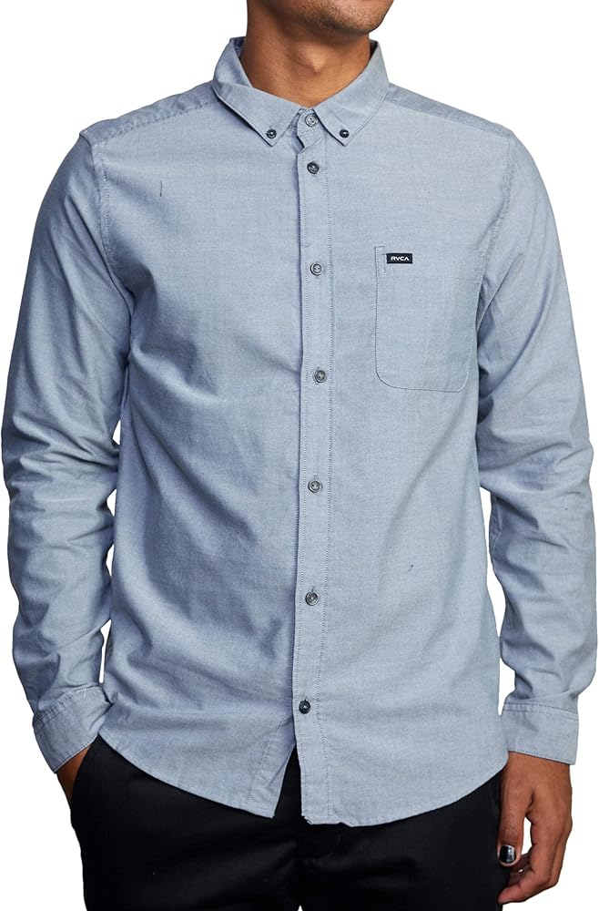 RVCA Men's Long Sleeve Button Down Slim Fit Oxford Woven Shirt