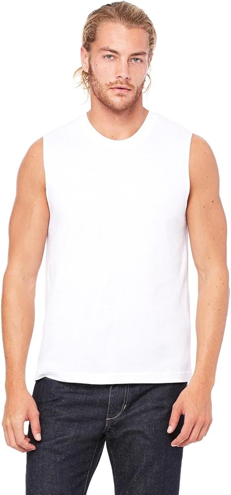 Bella + Canvas Men's Jersey Muscle Tank, Large, WHITE