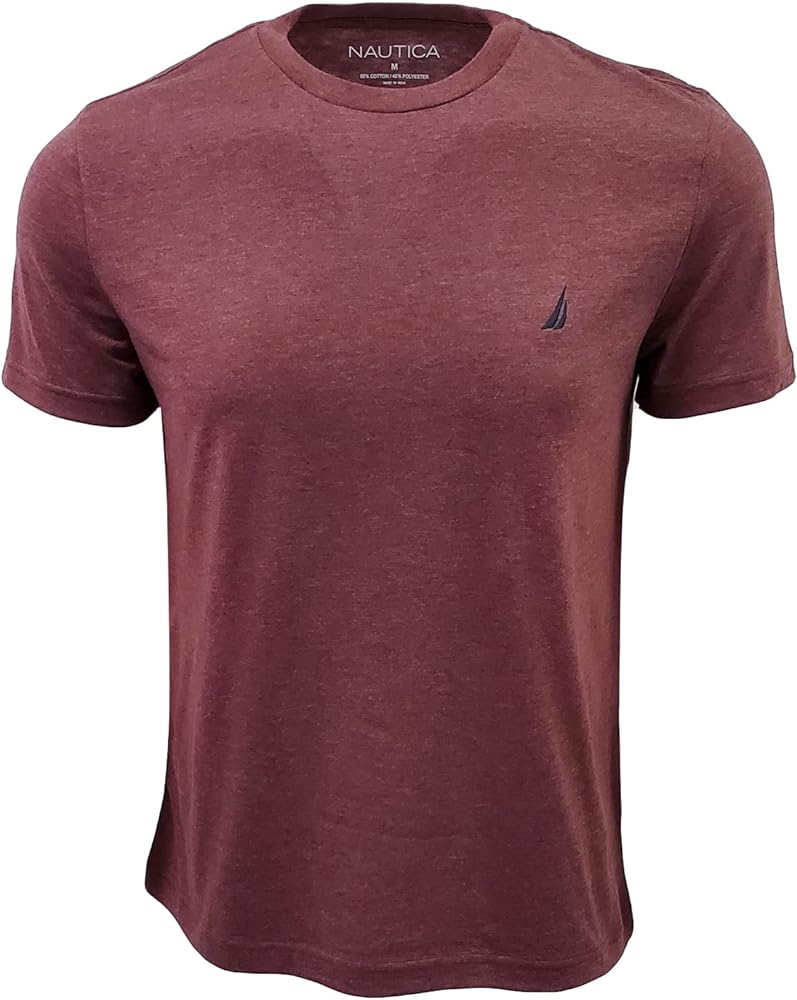 Nautica Mens Short Sleeve Solid Crew Neck T-Shirt (Large, Burgundy Heather)