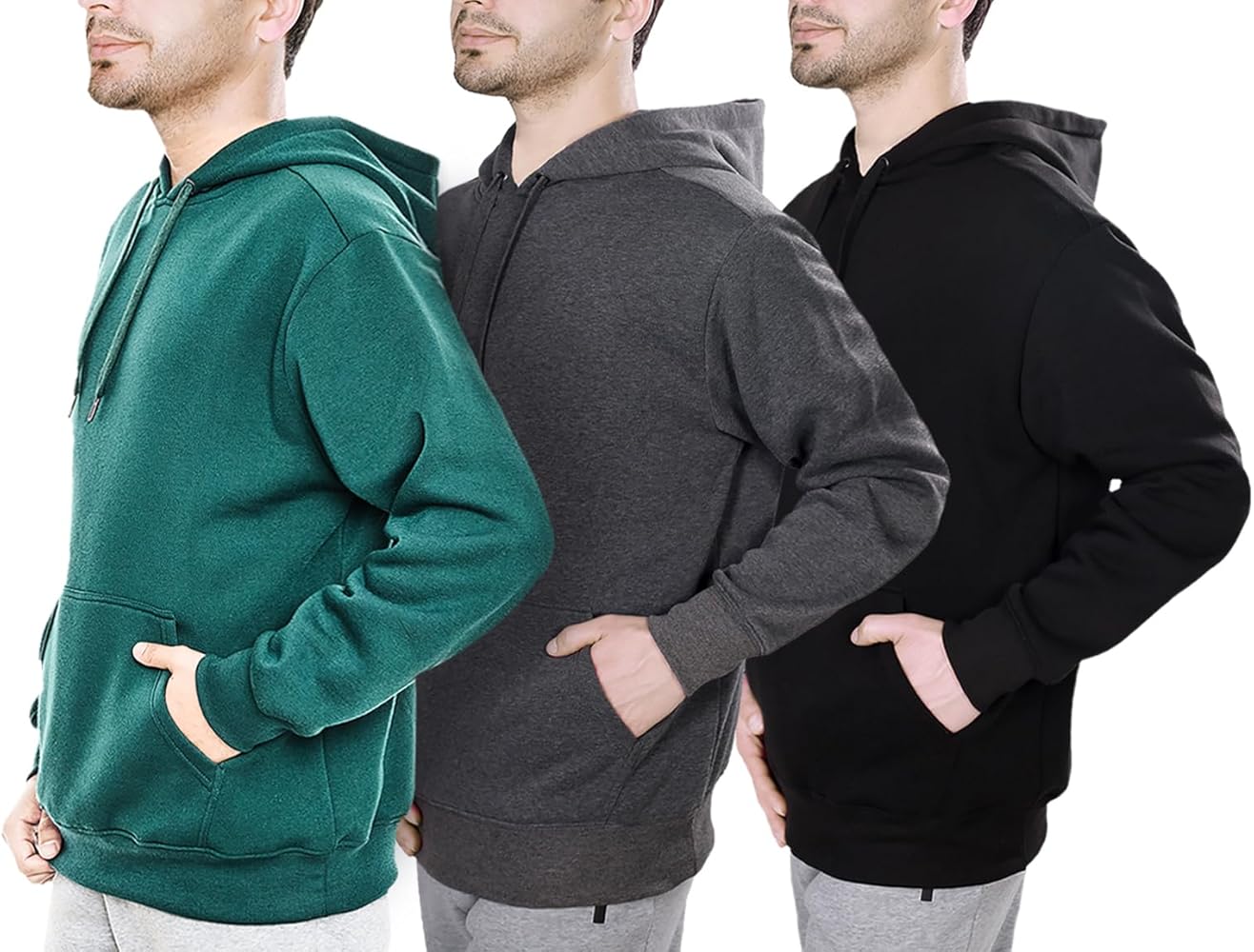 Mens Workout Hoodie, 3 Pack Long Sleeve Fleece Lightweight Pullover Hooded Sweatshirt with Pocket