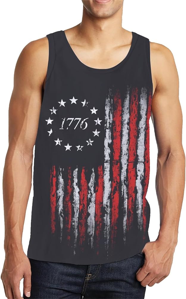 Idgreatim Men's Casual Tank Tops American Flag Print Sleeveless Muscle Patriotic Tees