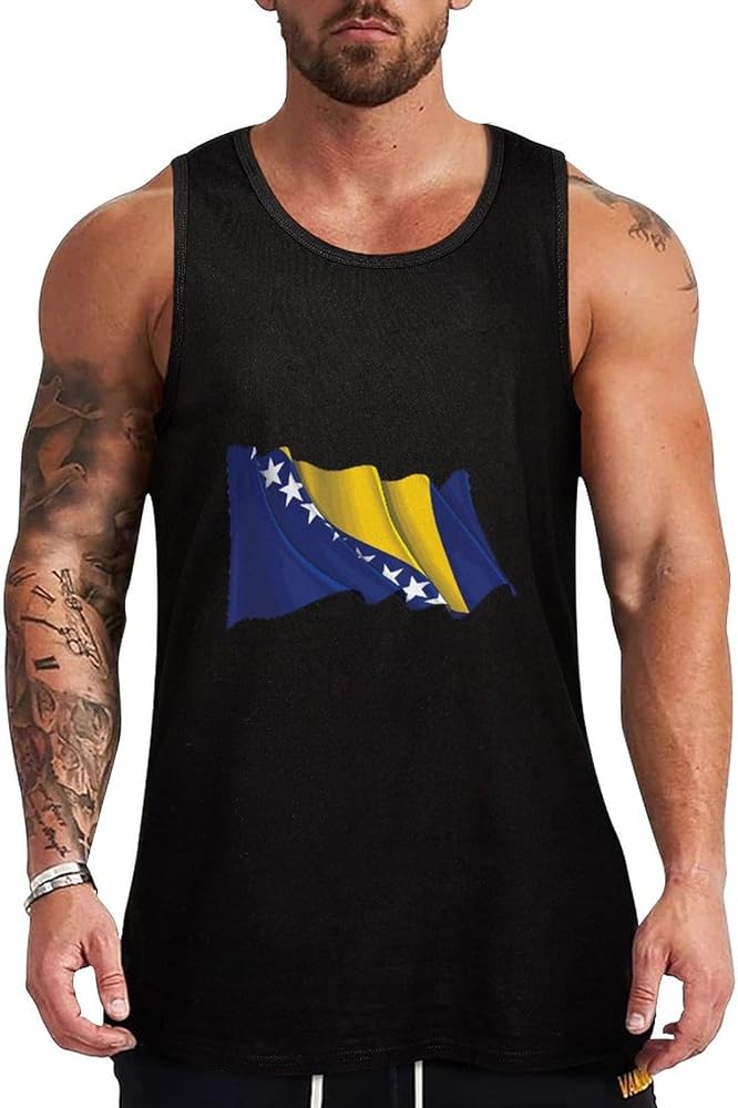 Bosnia and Herzegovina Flag Breathable Men's Tank Top Soft Muscle Vest T-Shirts Quick Dry Sleeveless Fitness Tee