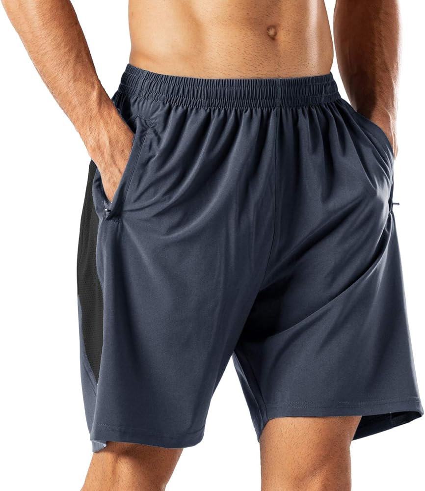 HMIYA Men's Casual Sports Quick Dry Workout Running or Gym Training Short with Zipper Pockets