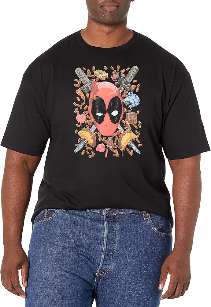 Marvel Big & Tall Deadpool Shells and Tacos Men's Tops Short Sleeve Tee Shirt