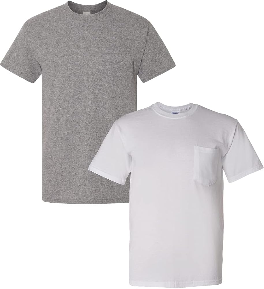 Gildan Men's DryBlend Workwear T-Shirts with Pocket, 2-Pack Graphite/White