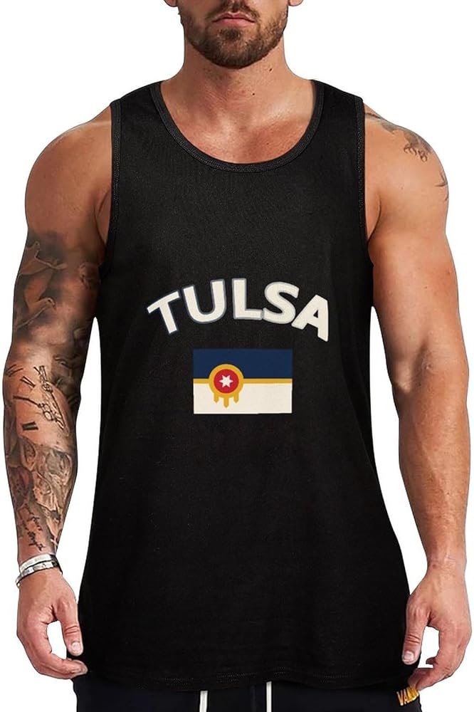 Tulsa Flag Breathable Men's Tank Top Soft Muscle Vest T-Shirts Quick Dry Sleeveless Fitness Tee