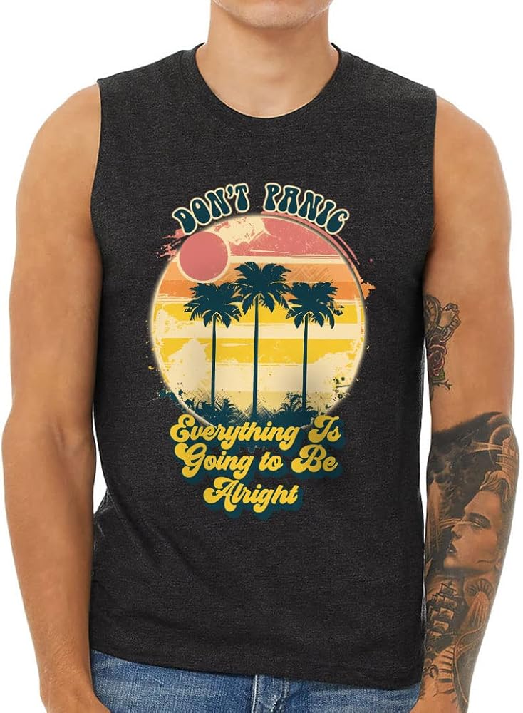 Don't Panic Men's Muscle Tank - Palm Tree Men's Sleeveless T-Shirt - Cool Graphic Tank