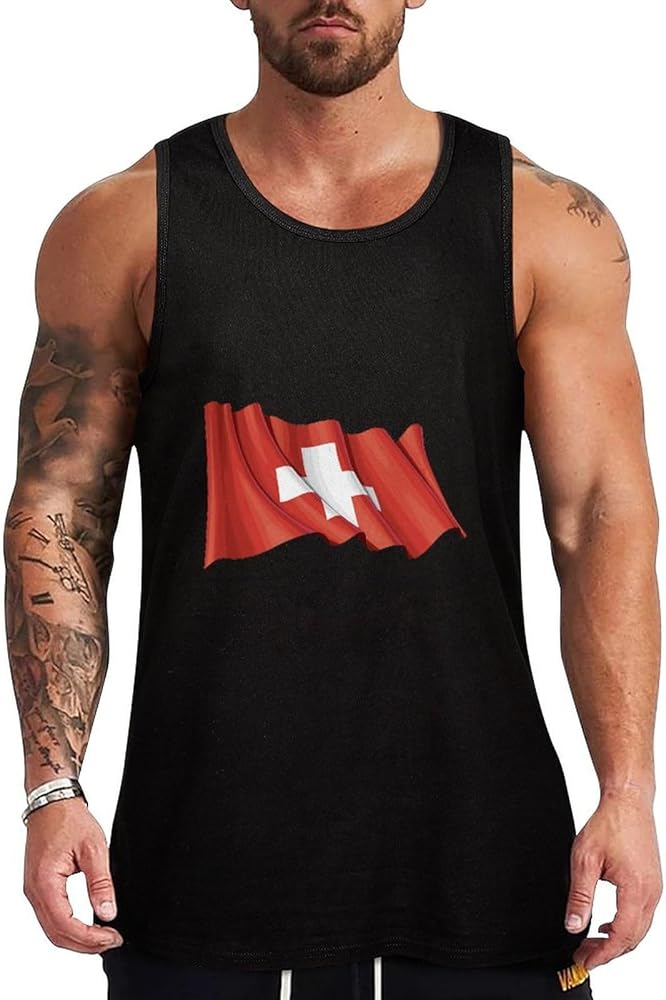 Switzerland Flag Breathable Men's Tank Top Soft Muscle Vest T-Shirts Quick Dry Sleeveless Fitness Tee