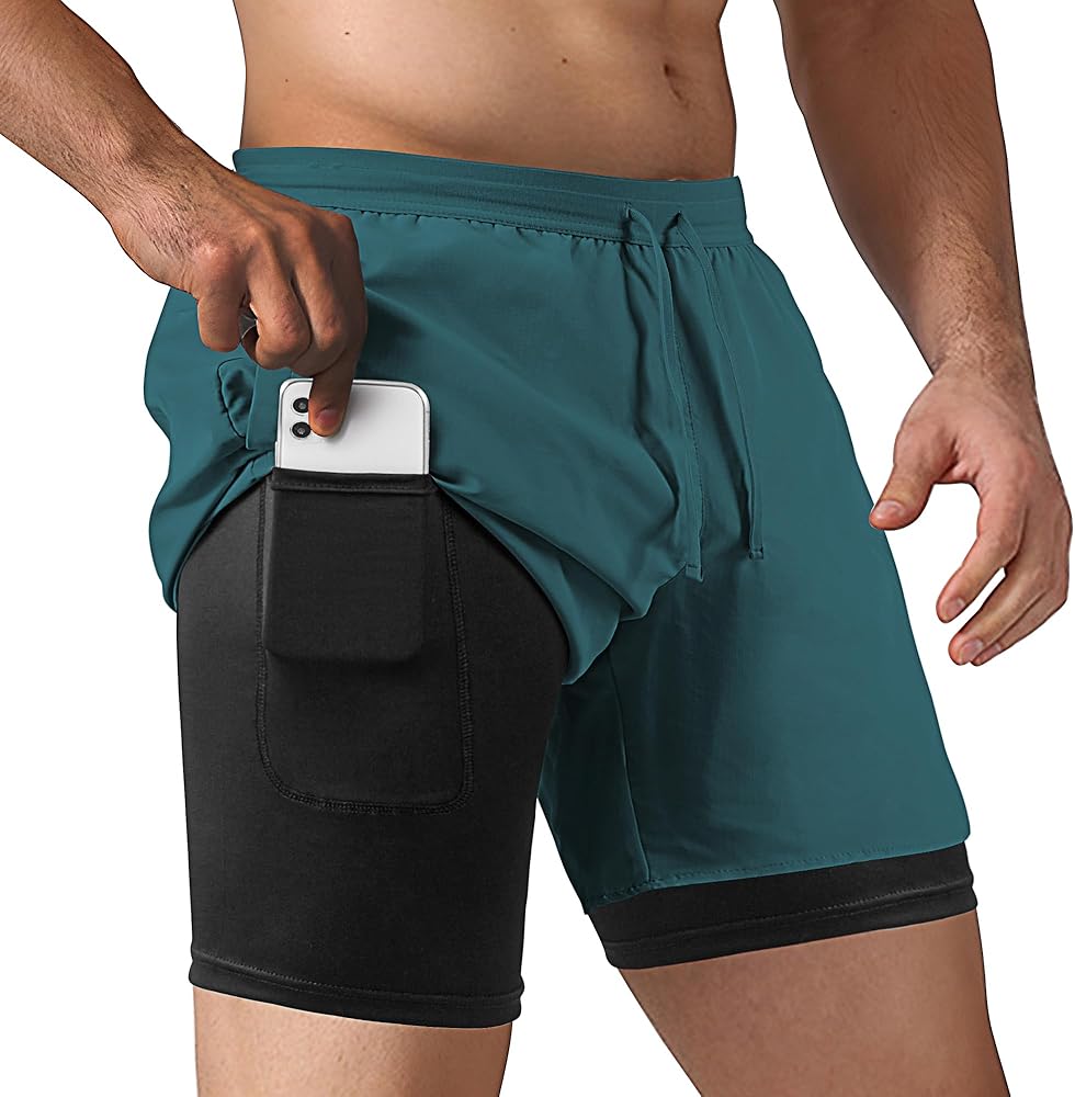 Men's 2 in 1 Running Shorts Workout Athletic Training Gym Outdoor Sports Shorts