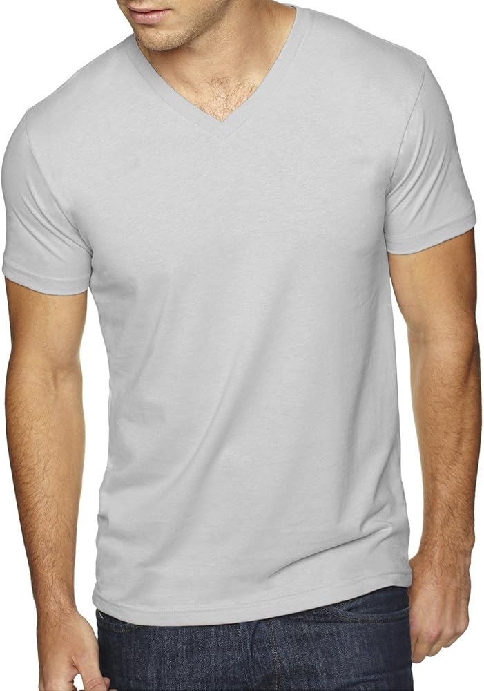 Next Level Men's Premium Sueded Short Sleeve V-Neck T-Shirt, M, LIGHT GRAY