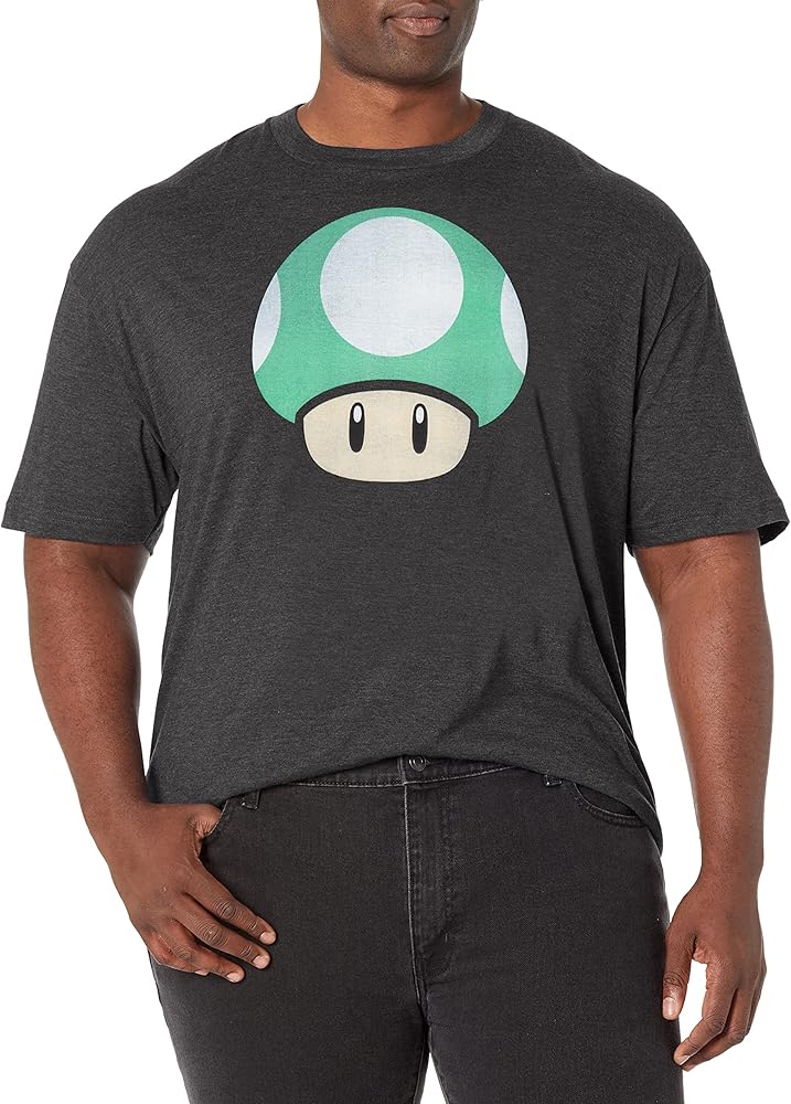 Nintendo One Up Mushroom Men's Tops Short Sleeve Tee Shirt Charcoal Heather