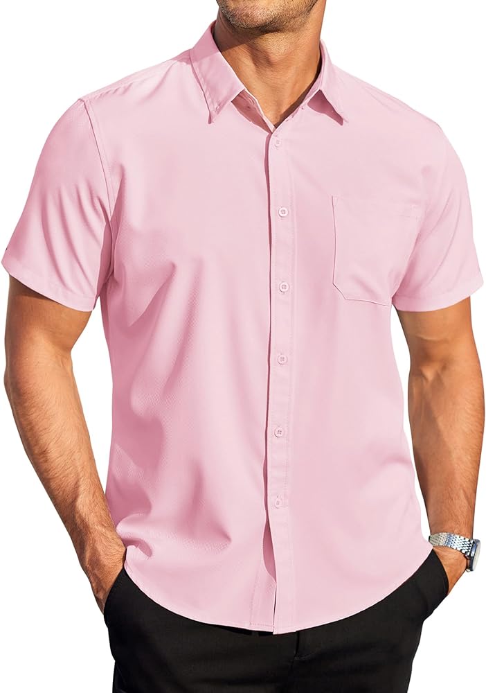 COOFANDY Mens Casual Dress Shirt Short Sleeve Wrinkle Free Dress Shirt Business Casual Shirts