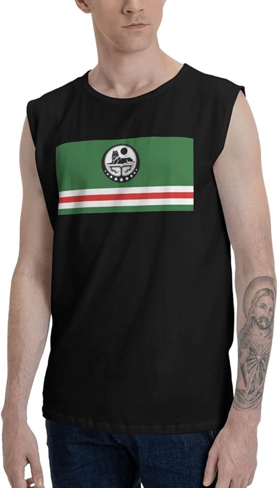 Flag of Chechen Republic Tanks Shirts Adult Classic Crewneck Tee Everyday Shirts Cotton Sleeveless T-Shirts for Mens