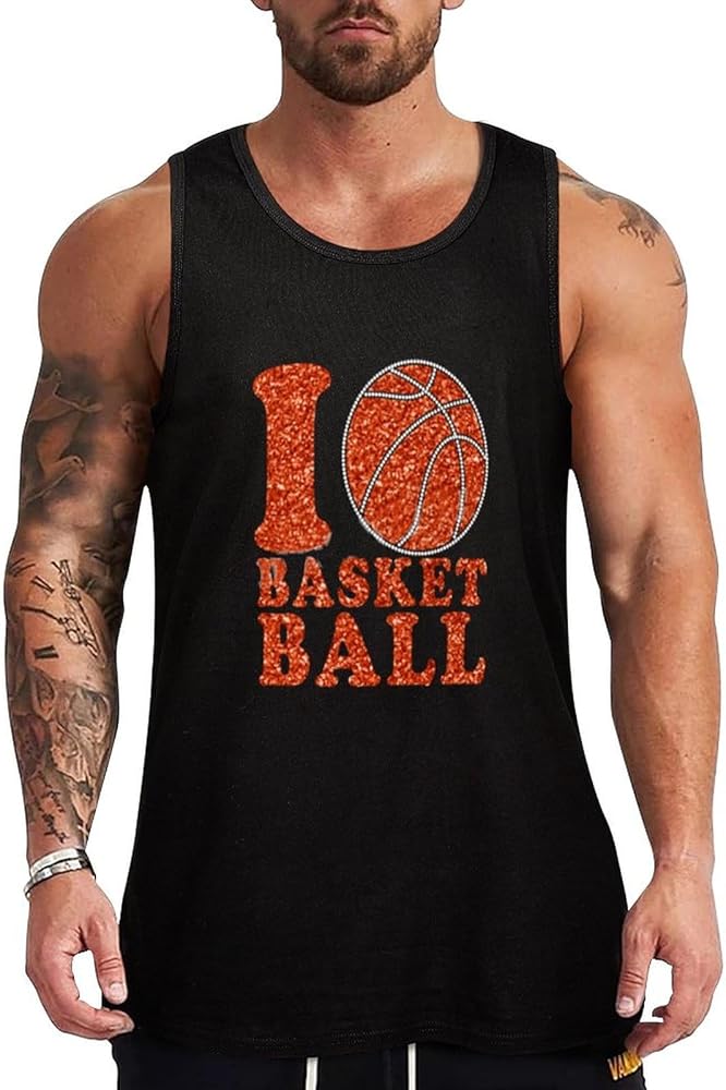 I Love Basketball1 Breathable Men's Tank Top Soft Muscle Vest T-Shirts Quick Dry Sleeveless Fitness Tee