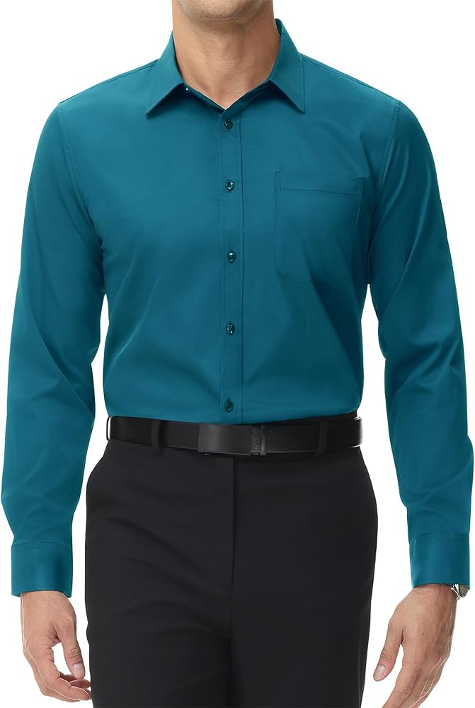 Alimens & Gentle Men's Long Sleeve Dress Shirt Regular Fit Stretch Twill Button Down Shirt