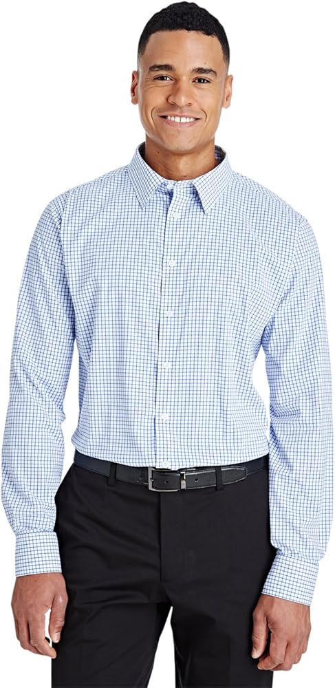 CrownLux Performance™ Men's Micro Windowpane Shirt L FRENCH BLUE/ WHT