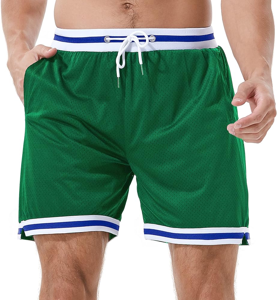 HEALONG Basketball Athletic Shorts Men - Mesh Gym Sports Workout Training Drawstring Retro Casual Fashion Short with Pockets