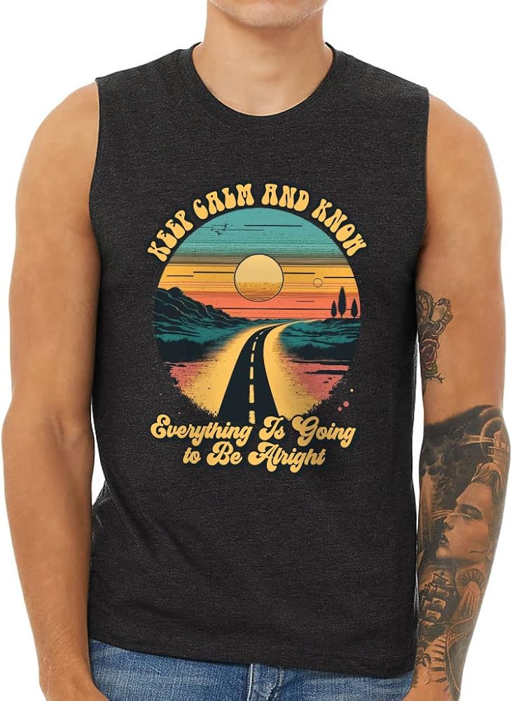 Keep Calm Men's Muscle Tank - Retro Vintage Men's Sleeveless T-Shirt - Sunset Tank