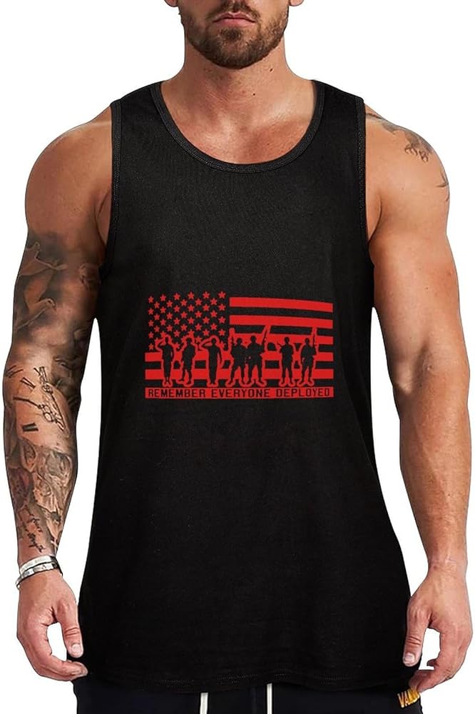 Remember Everyone Deployed Breathable Men's Tank Top Soft Muscle Vest T-Shirts Quick Dry Sleeveless Fitness Tee