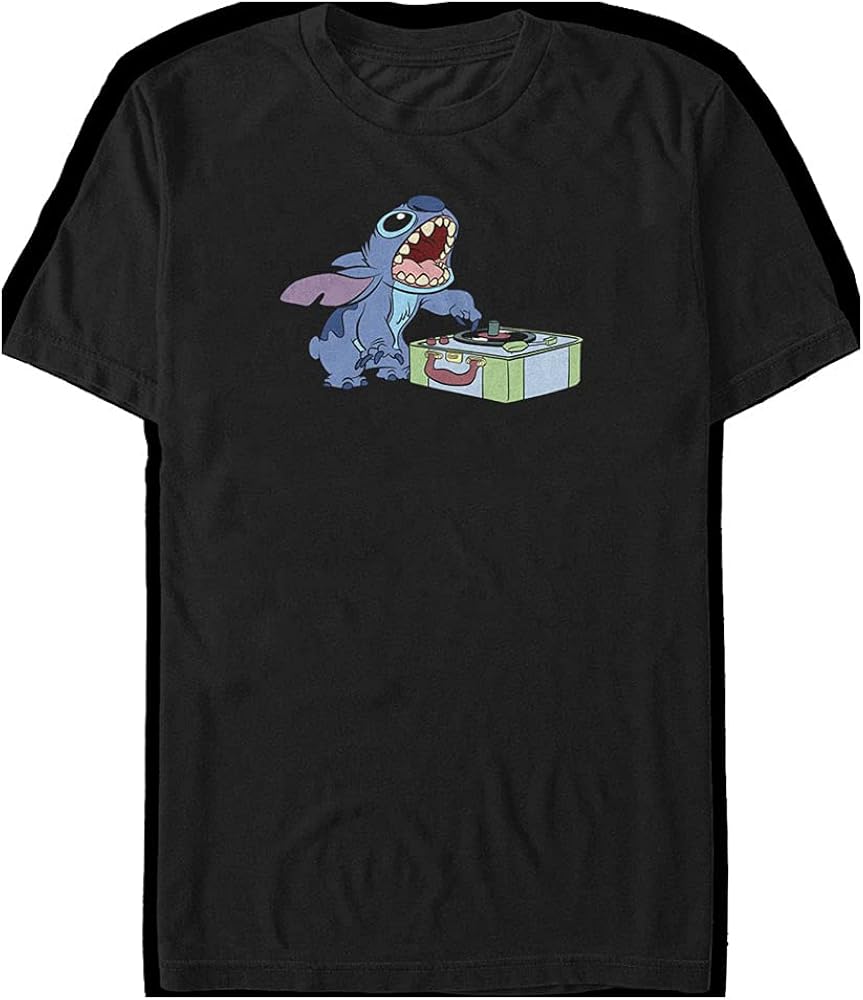 Disney Men's Lilo & Stitch DJ Stitch T-Shirt, Black, Medium