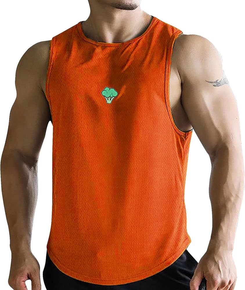 Men's Breathable Sleeveless Broccoli T Shirt Top Slim Fashion Summer Round Neck Short Sleeves Mens Fashion Trends