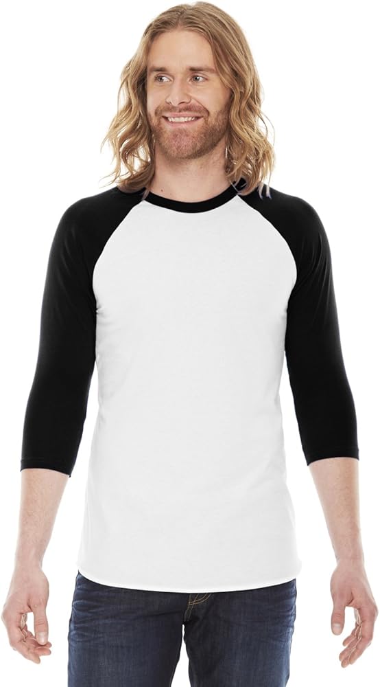 American Apparel Unisex Poly-Cotton 3/4-Sleeve Raglan T-Shirt XL WHITE/ BLACK