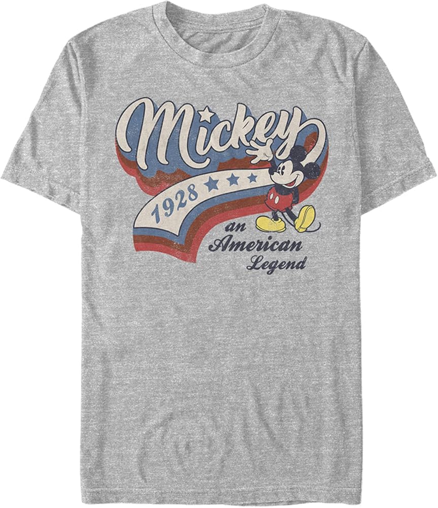 Disney Big & Tall Classic Mickey Baseball Americana Men's Tops Short Sleeve Tee Shirt, Athletic Heather, 3X-Large