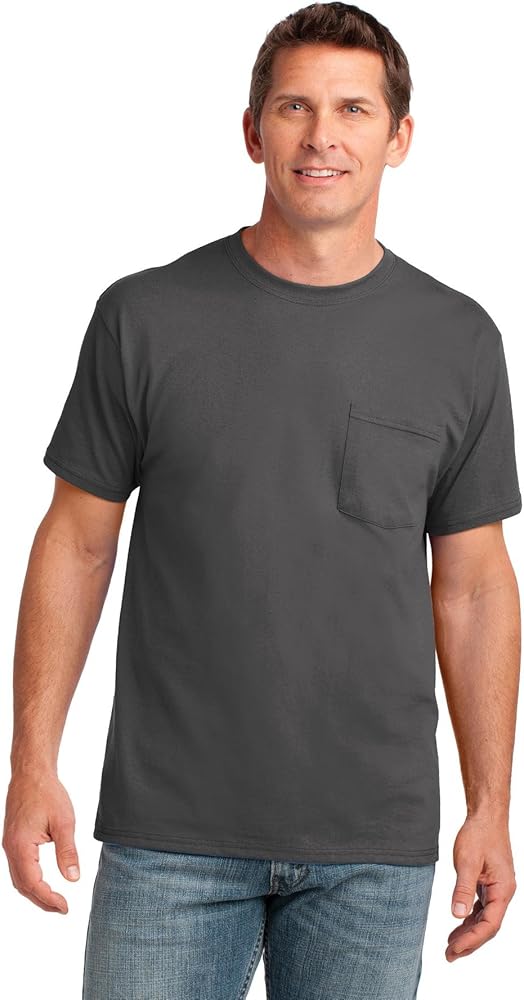 Port & Company 5.4-oz 100% Cotton Pocket T-Shirt, Charcoal, XXX-Large