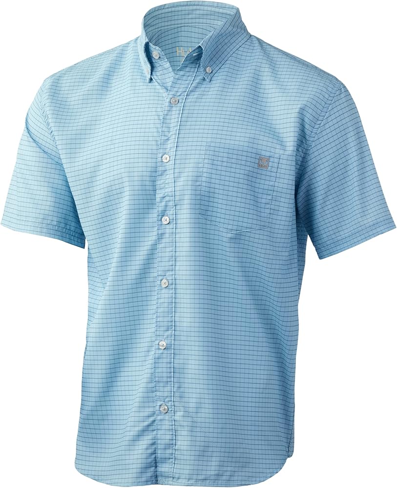 HUK Men's Teaser Short Sleeve Fishing Button Down Shirt +UPF