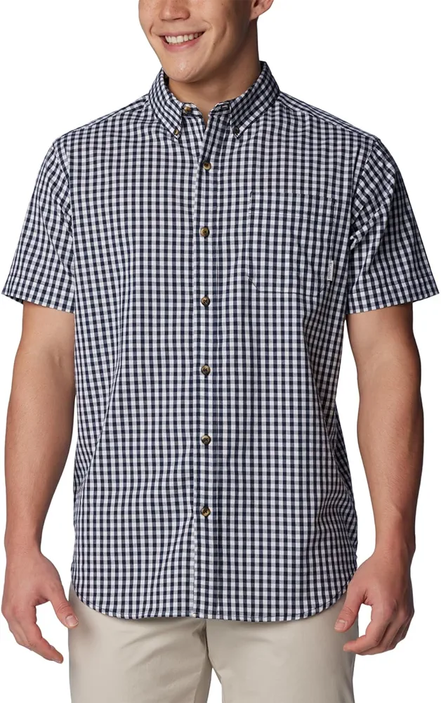 Columbia Men's Rapid Rivers II Short Sleeve Shirt, Collegiate Navy Gingham, Small