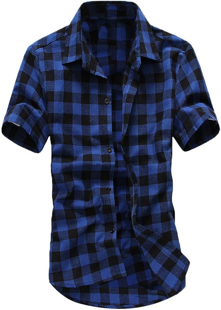 Men's Plaid Flannel Shirts Oversize Short Sleeve Button Down Coat Shirt Casual Fashion Tops Blouses