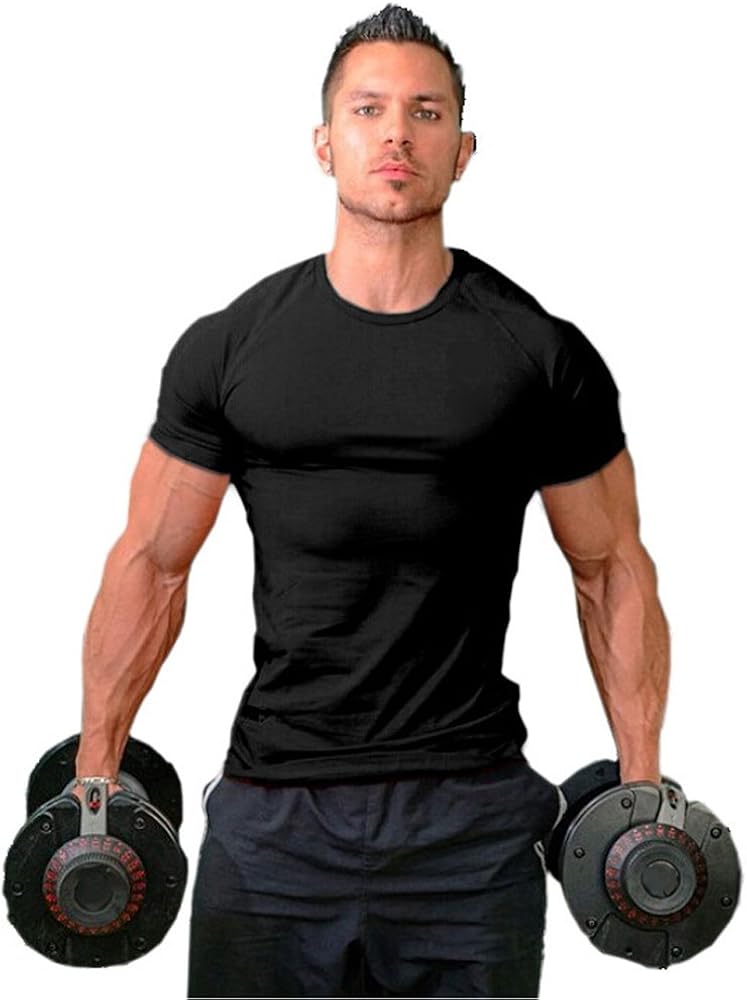 Men's Workout Shirts Slim Fit Athletic Bodybuilding T-Shirts Short Sleeve Tees