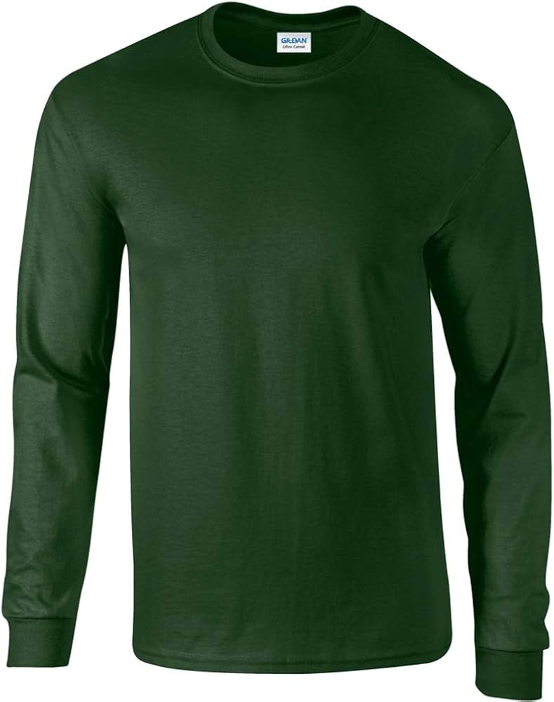 Gildan Mens Plain Crew Neck Ultra Cotton Long Sleeve T-Shirt (M) (Forest Green)