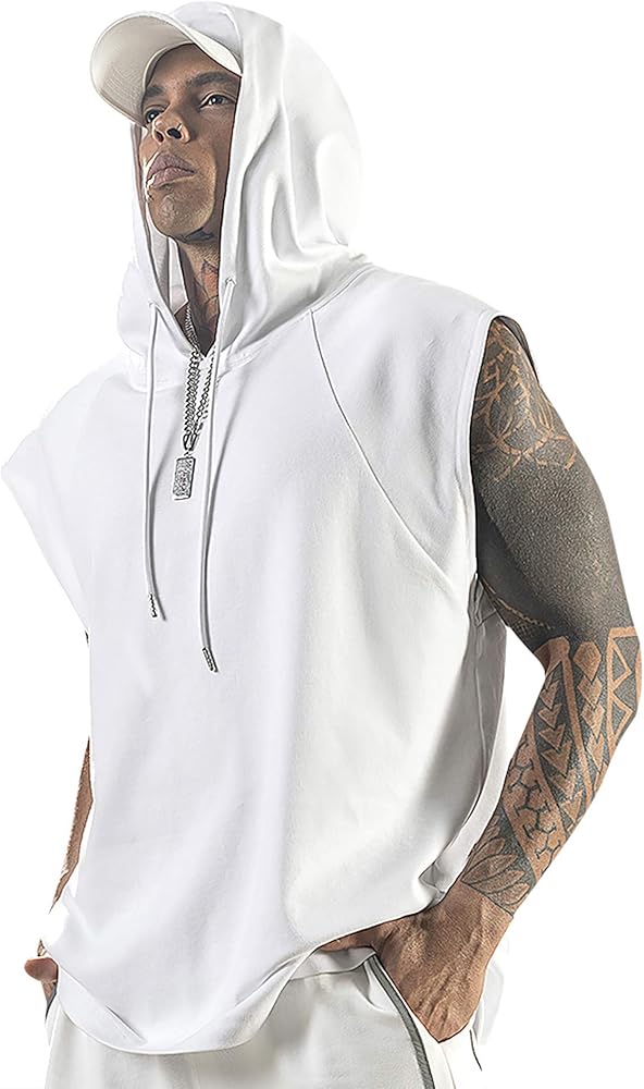 Men's Workout Hooded Tank Tops Bodybuilding Muscle Cut Off T Shirt Sleeveless Gym Hoodies