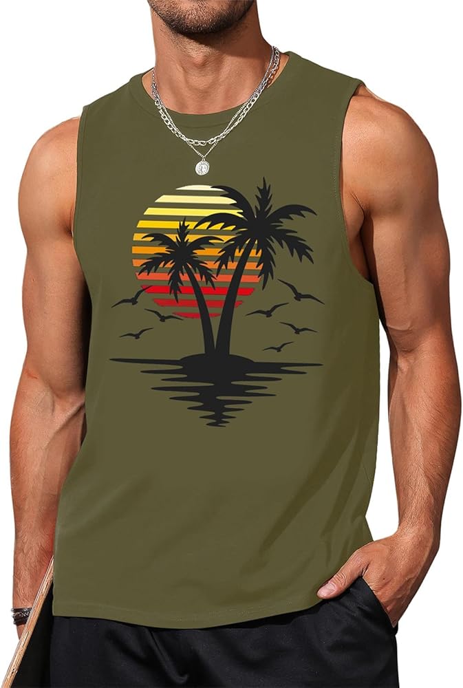 Mens Shirts Sleeveless Hawaiian Tank Tops Print Breathable Lightweight Stretch Clothes