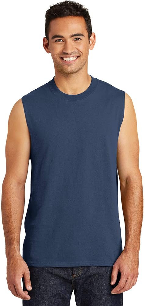 Port & Co Men's Core Cotton Sleeveless Tee, Navy, XXXX-Large