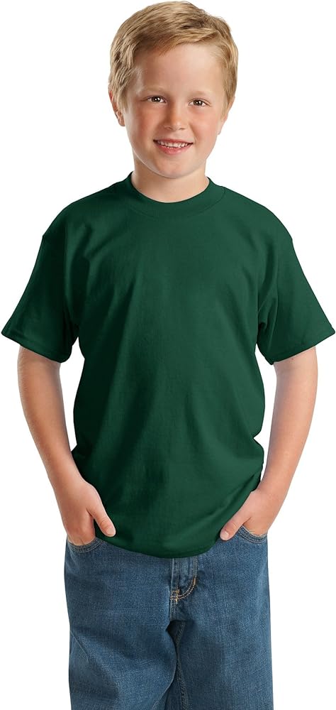 Hanes Youth 50/50 Short Sleeve T-Shirt, Deep Forest, Large