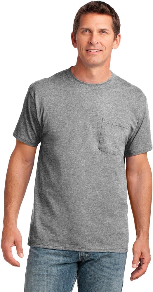 Port & Company 5.4-oz 100% Cotton Pocket T-Shirt, Athletic Heather, XXXX-Large