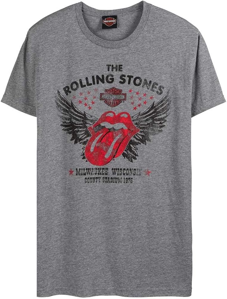 Harley-Davidson Men's Rolling Stones Winged Short Sleeve Crew T-Shirt - Gray