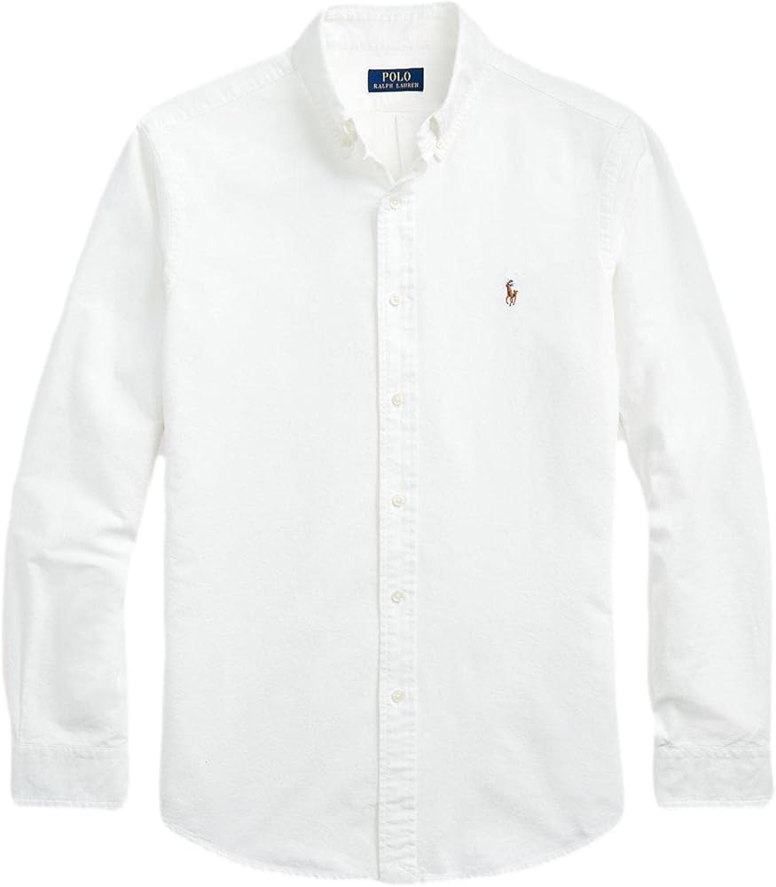 POLO RALPH LAUREN Men's Long Sleeve Oxford Button Down Shirt (XL, BasicWhite)