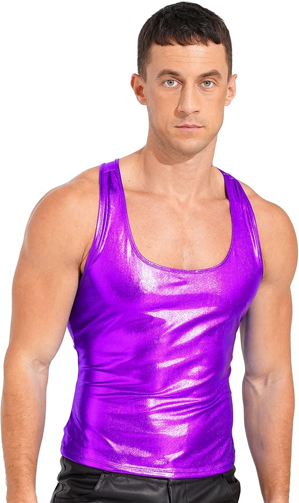 YiZYiF Mens PVC Leather T-Shirt U Neck Sleeveless Tank Top Clubwear Vest Tops Stringer Muscle Top