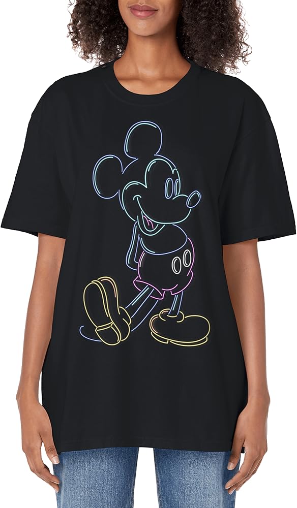 Disney Mickey And Friends Mickey Mouse Neon Line Portrait Adult Oversized Vintage T-Shirt