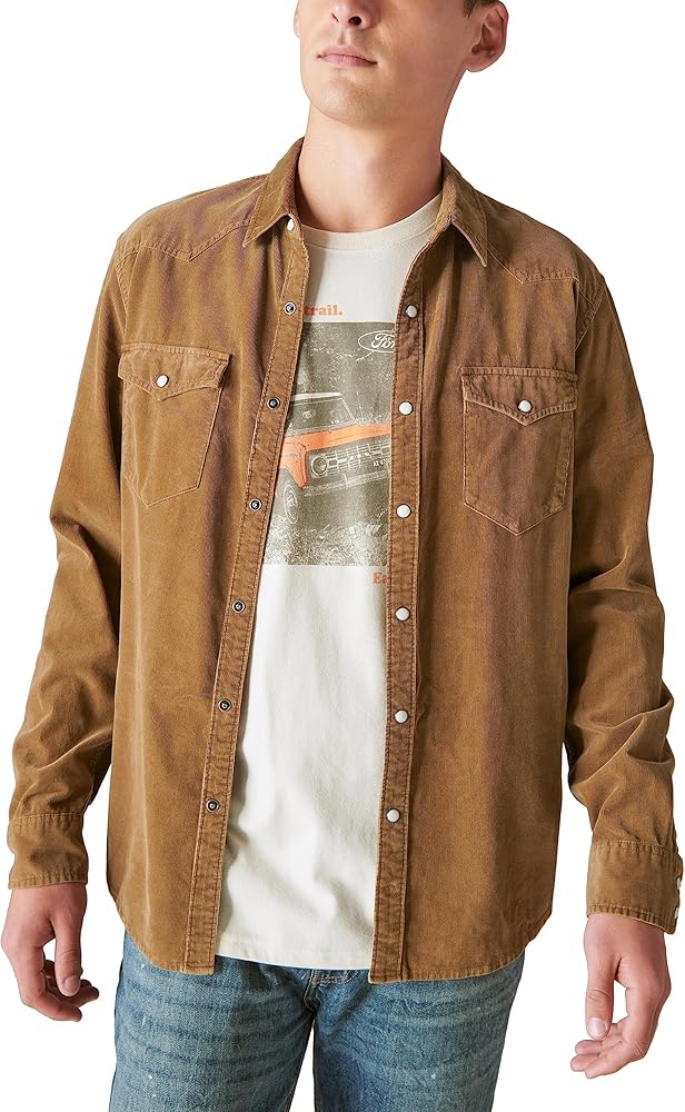 Lucky Brand Men's Corduroy Western Long Sleeve Shirt